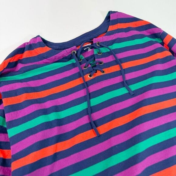 Lands' End Top Womens 2X Purple Striped Long-Sleeve Crew-Neck Drawstring Blouse - Picture 4 of 9